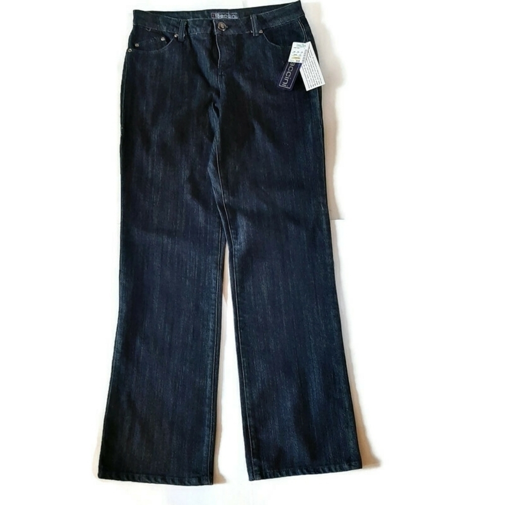 New Denim Relaxed Fit Jeans Baccini dark wash denim Blue Trousers NWT Sz 8 - Picture 2 of 6